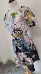 COAST – Purple Floral Patterned Structured Cotton Fit & Flare Dress – Size 10
