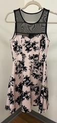 #87 Trixxi Pink Black Floral Velvet Roses Mesh Party Cocktail Dress size Small