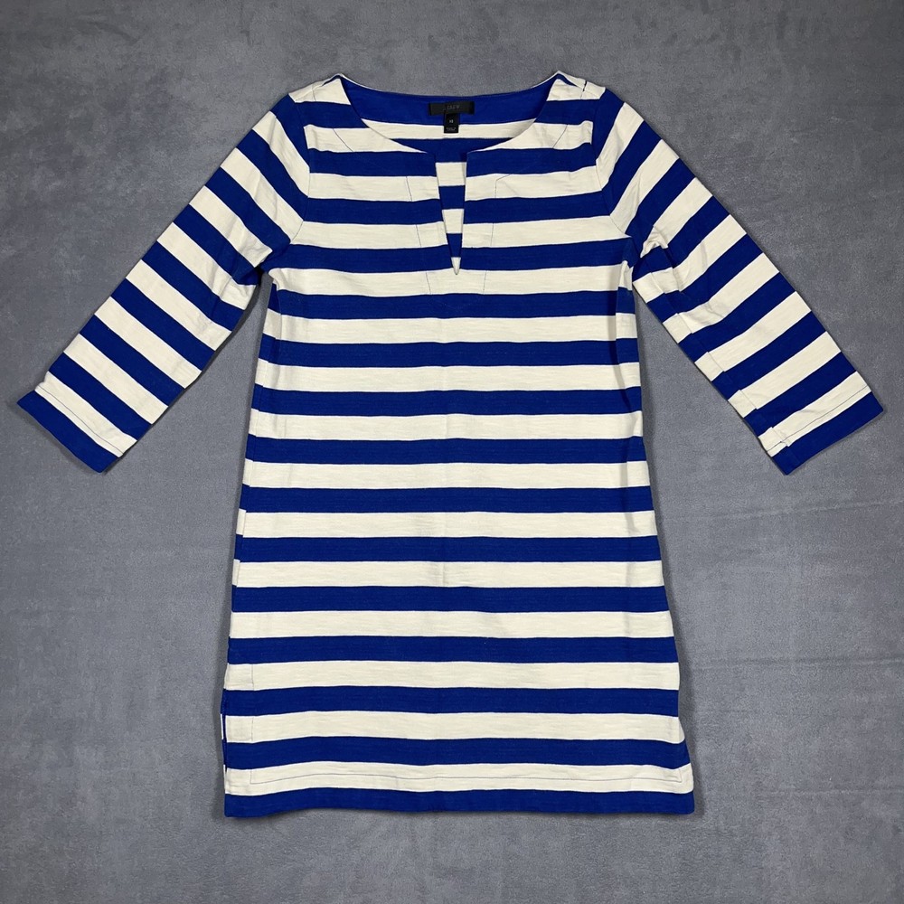 J Crew Dress Women&rsquo;s Extra Small Blue Cream Striped 3/4 Sleeve Cotton Nautical