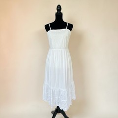 Japna White Cotton Eyelet Midi Dress Large Smocked Back Adjustable Straps Boho