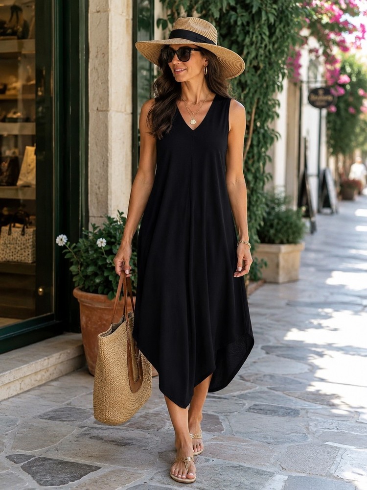 Z Supply The Reverie Sleeveless V-neck Midi Dress in Black Minimalist Women&rsquo;s S
