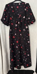 New Look black red pink heart v neck tie midi dress slit puff sleeve 16