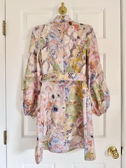 NWOT $950 Zimmermann Illustration Buttoned Belted Floral Linen Mini Dress AU1 S
