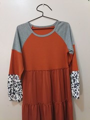 Size M Brown Gray Long Sleeve Sheer End Sleeve Dress