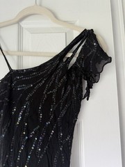 Y2K Vintage Black Silk Dress with White Floral Beaded Size Small