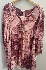 Ophelia Roe Dress 3x Boho Peasant Sheer Romantic Pink/Maroon LS NWT