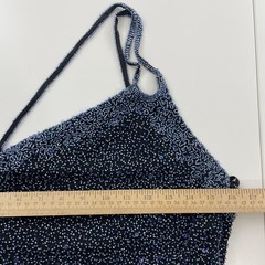 Vintage Scala Beaded Silk Dress Sz XXL Navy Blue Spaghetti Strap One Shoulder