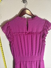 CeCe Magenta Large Boho Ruffle Cap Sleeve Layered Midi Dress Smocked Waist Fairy
