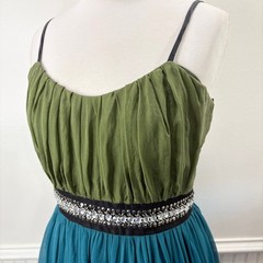 Maria Bianca Nero Size M Dress Vintage Silk Rhinestone Contrast Fit Flare Ruched