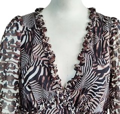 BETSEY JOHNSON All Over Animal Zebra Print Chiffon Flounce Hem Babydoll Dress 8