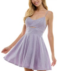 City Studios Juniors&rsquo; Metallic-Threaded Embroidered-Mesh Dress MSRP $79