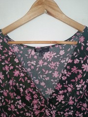 Nobody&rsquo;s Child Pink Floral V Neck Ruched Half Sleeve Maxi Summer Dress 14