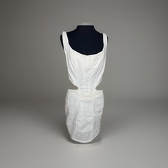 Denim Open Back Side Cut Out Mini Dress L 12 White Side Zip Stretch