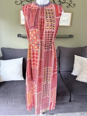 Tanvi Kedia Red Patchwork Boho Maxi Dress XS High Neck Woven Lyocell/Rayon Lined