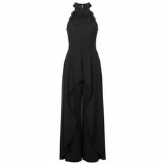 The Vintage Shop Dress Appliqué Halter Sleeveless Split Black Lace Romper Dress
