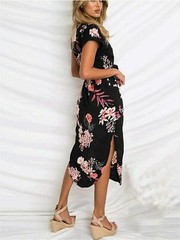 Women&rsquo;s Casual Floral/Geometric Pattern Short Sleeve Spring-Summer Dress w/ Belt