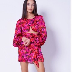For Love & Lemons Lauren Long Sleeve Mini Dress – Pink Floral