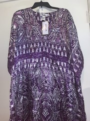 Winlar long kaftan women satin dress one size Purple And White Colors