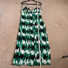 New Zara Abstract Green White Black Dress Cami Strap Crisscross Back Ladies L