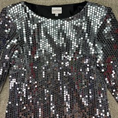 Vintage Datiani Silver Sequin Long Sleeve Mini Dress Size 8 Party Disco USA EUC