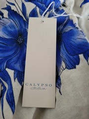 NWT CALYPSO ST. BARTH Linen Blend Blue & White Flowers Belted Maxi Shirt Dress L