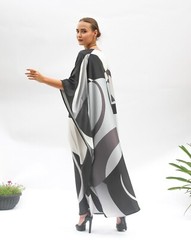 Printed Black & White Kaftan, Long Caftan, Soft Satin Silk Kaftan, J5819