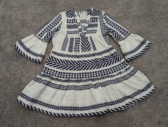 mi ami Dress Womens Medium Pullover V Neck Bell Sleeve A Line Pleated Argyle