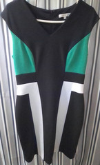 Sandra Darren Colorblock Dress Black Green White V Neck Sleeveless Size 8