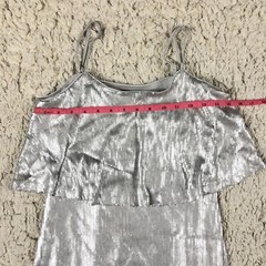 Forever 21 Silver Sequin Stretch Ruffle Mini Dress Womens Small Spaghetti Strap