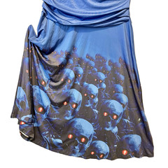Blue Maxi Skull Print Wrap Front Bodice Dress Short Sleeves Women&rsquo;s Size XL