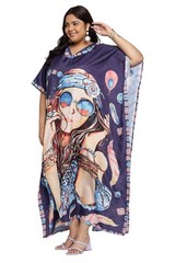 Women&rsquo;s Polyester Kaftan Maxi Dress Boho Printed Lounge Beach Cover Up Plus Size