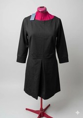 Maine New England Black Boat Neck Dress | Size 14 | 3/4 Sleeve Pleated Midi