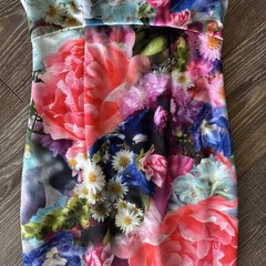 Ted Baker Light Blue Multicolor Floral Sleeveless Sheath Dress, Size 1 (US 2-4)