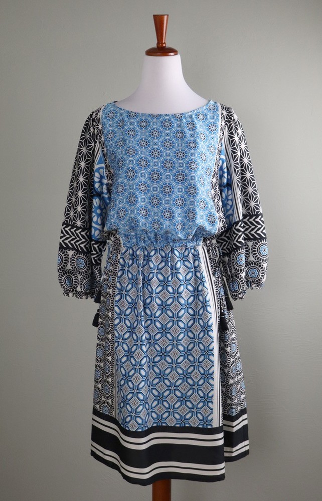 ANN TAYLOR LOFT NWT $89 Printed Tassel Drawstring Sides Dress Size Small