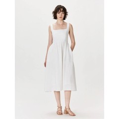 Quince 100% European Linen White Fit Flare Midi Dress Small A Line Pockets