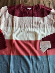 Beige Red Coral Blue Stripe LuLaRoe LAUREN SWEATER Dress 2XL 22/24 20 XXL 2X 🦄