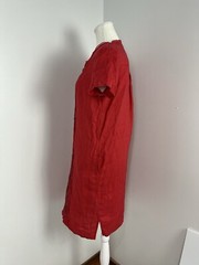 Black Pepper 100% Linen Shift Dress Size 8 Red Broderie Box Pleat Pockets