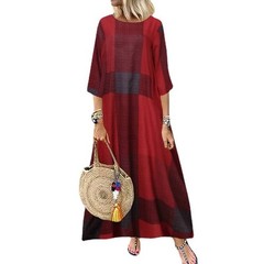 Womens Long Maxi Dress Summer Kaftan Plus Size Short Sleeve printed check