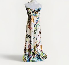 AX Paris Strapless Bandeau Paisley Floral Print Maxi Dress Sz 10 Holiday Cruise