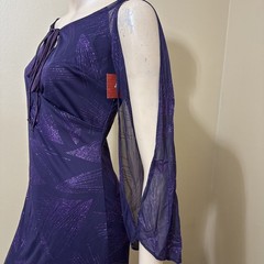 Women’s Purple Polyester Cocktail Stretch Sheer Lined Glitter Tied Size M Dress