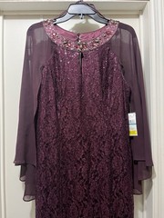 Ignite Evenings Fig Lace Beaded Sequin Long Gown Dress Size 16 Cape Sleeve