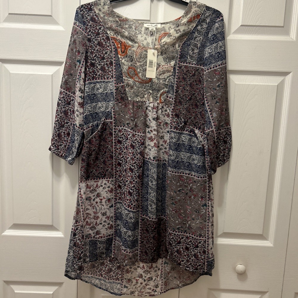NWT Simply Noelle Flowy Boho Patchwork High Low Hem Dress With Pockets Size-S/M