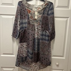 NWT Simply Noelle Flowy Boho Patchwork High Low Hem Dress With Pockets Size-S/M