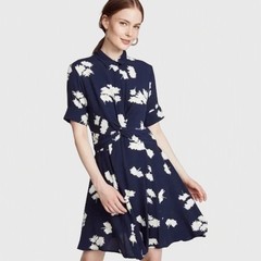 Ganni Blue Crepe Floral Daisy Twist Front Collar Short Sleeve Mini Dress US 2