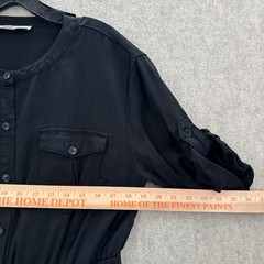 Loft Button Down Midi Dress Womens Large Black Lyocell Roll Tab Sleeve Utility