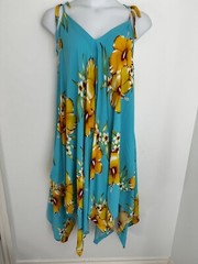 Aloha Fashion Hawaiian BLACK, Blue Floral SCARF HEM MAXI DRESS SZ O/S