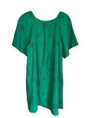 Free Assembly 100% Cotton Sundress Green Eyelet Lined A-Line Womens Size Small