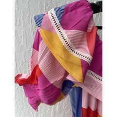 Emily Wonder Womens Multicolor Patchwork Off Shoulder Ruffle Mini Dress NWT M