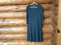 Lands&rsquo; End Green Teal Liquid Travel Midi Dress Size 18 Comfort Modest Stretch