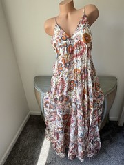 MSK Western Boho Maxi Dress L Tiered Retro Floral Lined Fall Long Flowy Romantic